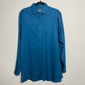 Van Heusen Flex Regular Fit Stretch Blue Long Sleeve Button Up Mens Large Office